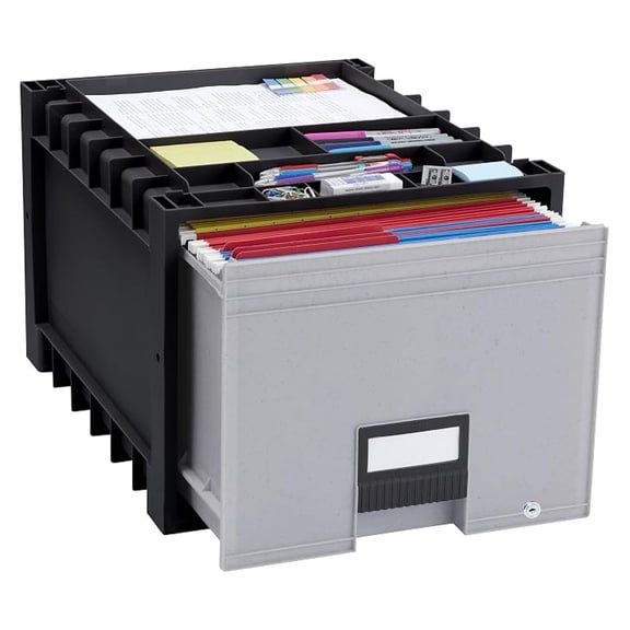 Bxrc Plastic Archive Storage Drawer with Lock, Letter Size, 18-Inch Drawer, Black (STX61178U01C)