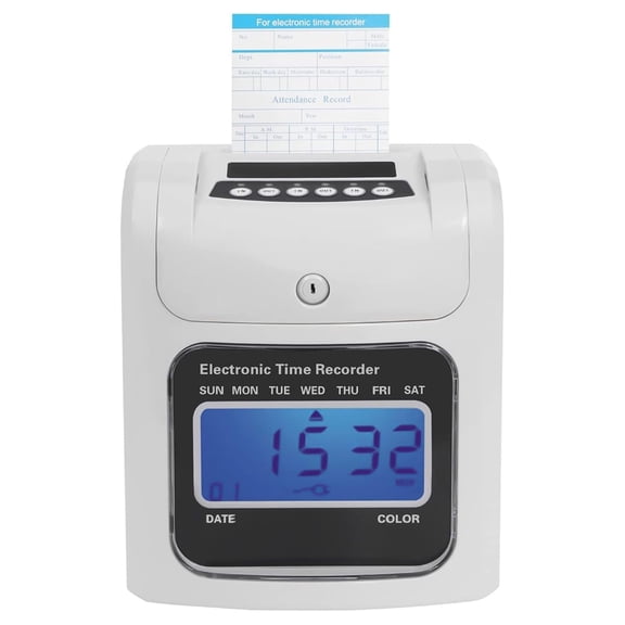 Bxrc Time Clock for Employees Small Business, Smart Calculating Time Clock Use for Up to 50 Employees Business Includes 50 Time Cards and 1 Security Key