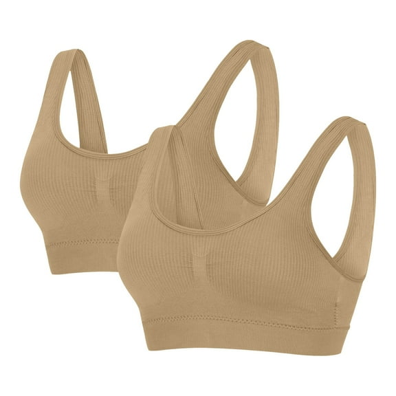 Bxsruta 2 Pack Women's Sports Bra High Impact Support Padded Wireless Racerback Running Bra Beauty Back Everyday Bras Workout Bras Khaki L