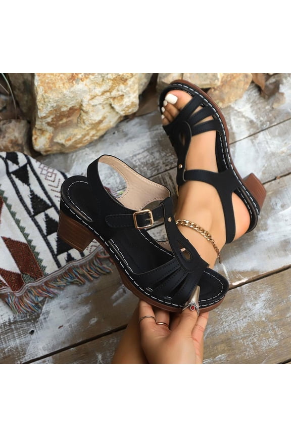 Adjustable Buckle Fish Mouth Sandals with Heel, Non-Slip Summer Footwear