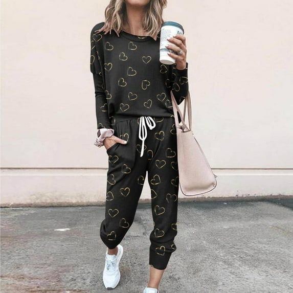 Bxsruta Athletic Sets for Women, Women's Crew Neck Pullover and Relaxed Pants Set, Lightweight Activewear