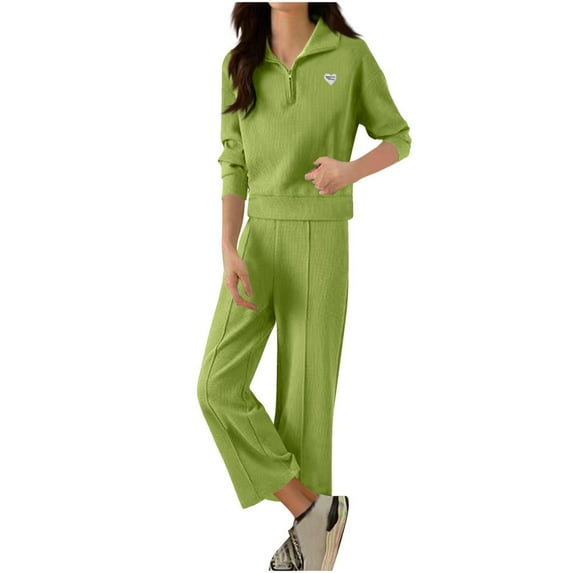 Bxsruta Athletic Sets for Women, Women's Lapel Collar Knit Tracksuit Set, Fleece-Lined Joggers Outfit, Long Sleeve Lounge Sportswear