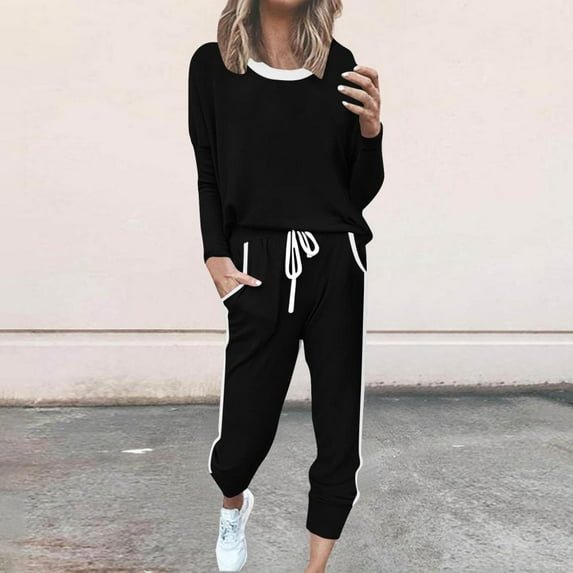 Bxsruta Athletic Sets for Women, Women's Solid Long Sleeve Pullover & Yoga Pants Set, Print Athletic Outfit