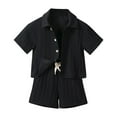 thumbnail image 1 of Bxsruta Baby Boy Outfit, Children's Solid Color Collar Short Sleeve Button Top Elastic Waist Shorts Two Piece Set, Black 2 Years, 1 of 8
