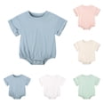 thumbnail image 1 of Bxsruta Baby Clothes, Child's Summer Jumpsuit Boys and Girls Baby Botton Short Sleeve Round Neck Cute Solid Shorts Rompers, Beige 18 Months, 1 of 1