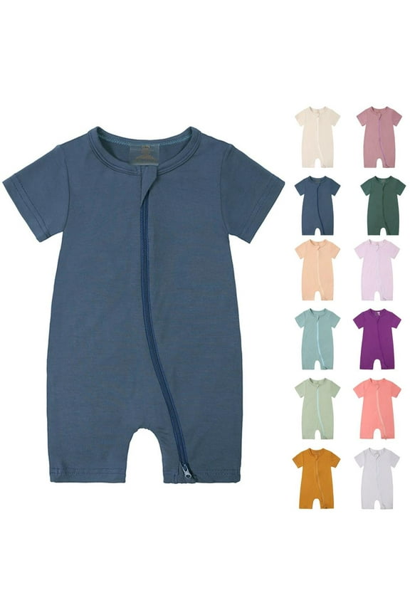 Baby Clothes, Child's Summer Jumpsuit Boys and Girls Baby Botton Short Sleeve Round Neck Cute Solid Shorts Rompers, Blue 70