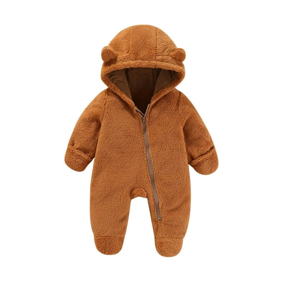 Bxsruta Baby Clothes for Girls, Hooded Infant Jumpsuit, Long-Sleeve Plush Baby Full-Body Romper, Wrap-Around Zipper Crawling Outfit