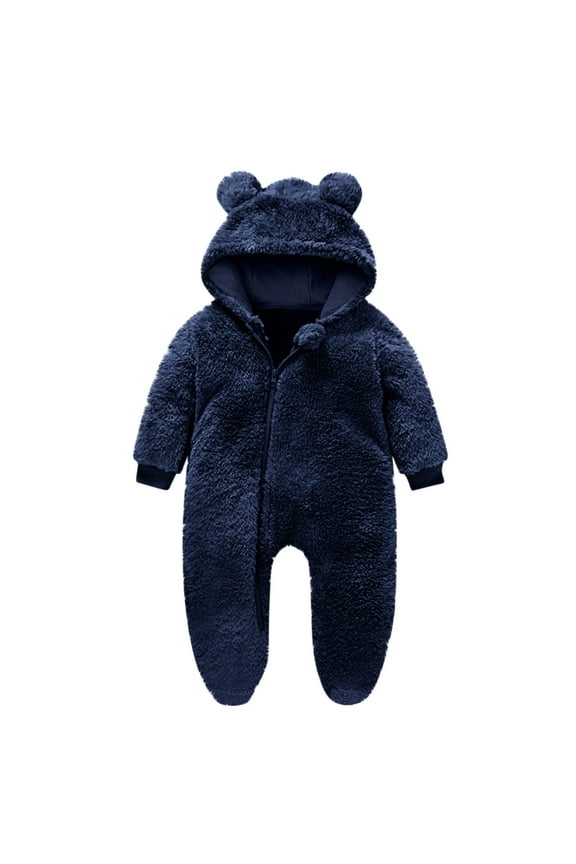 Baby Clothes for Girls, Plush Hooded Baby Crawling Suit, Reversible Velvet One-Piece with Zippered Front for Easy Dressing