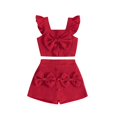 thumbnail image 1 of Bxsruta Baby Girl Clothes, Girls' Solid Color Bow Sleeveless Top Half Body Pants Skirt Two-piece Set, 1 of 8