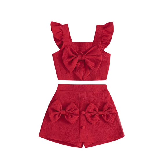 Bxsruta Baby Girl Clothes, Girls' Solid Color Bow Sleeveless Top Half Body Pants Skirt Two-piece Set