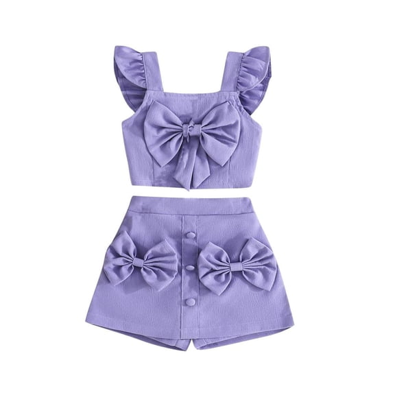 Bxsruta Baby Girl Clothes, Girls' Solid Color Bow Sleeveless Top Half Body Pants Skirt Two-piece Set