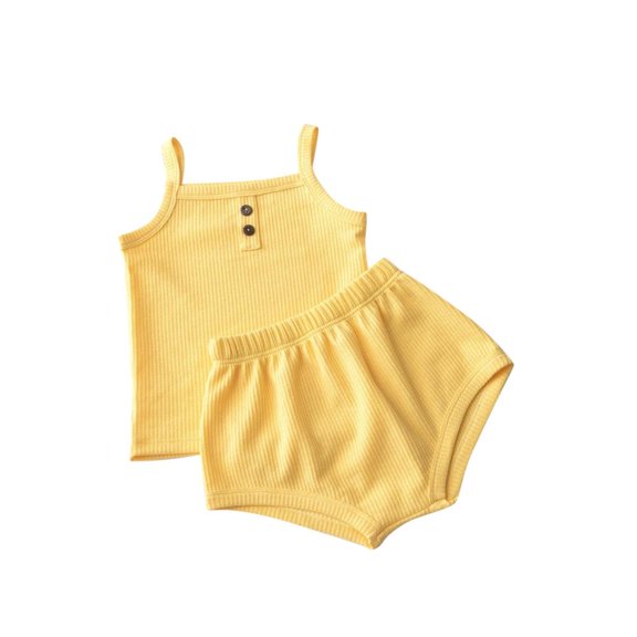 Bxsruta Baby Girl Clothes, Solid Color Tie Camisole Set Girls' Top Shorts Two-piece Set Round Neck Set