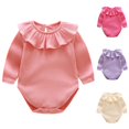 thumbnail image 1 of Bxsruta Baby Girl Ribbed Bodysuit Long Sleeve Ruffle Collar Infant One-Piece Romper for Casual Daily Wear, 1 of 8