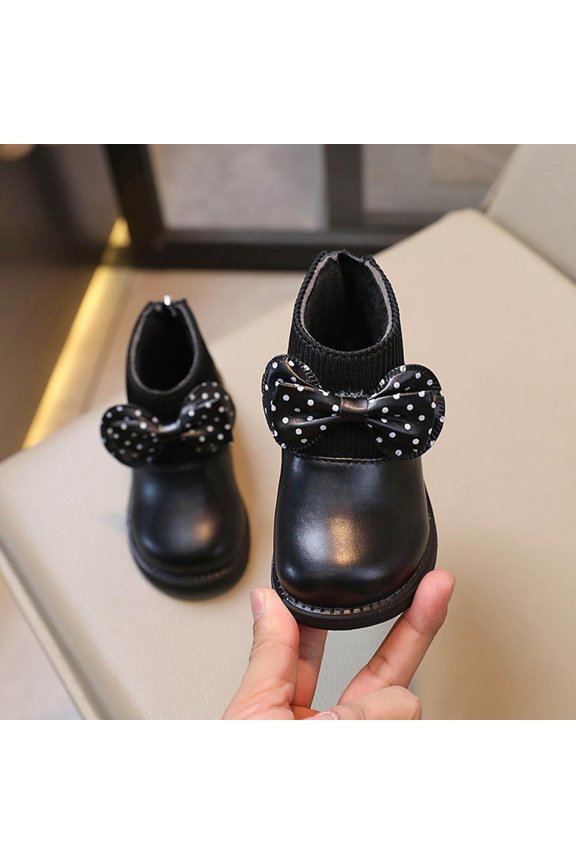 Baby Girls Soft Sole Leather Boots Bow Knot Ankle Bootie Round Toe Toddler First Walking Shoes