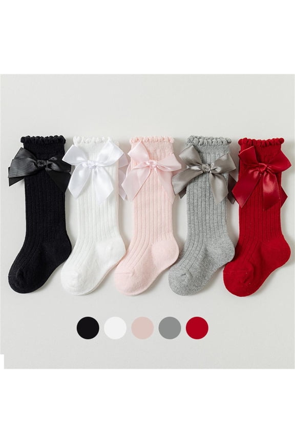 Baby Knee-High Socks with Bow Lace Trim, Soft Cotton Socks for Newborns Infants 0-4 Years, Breathable Ankle Socks for Boys and Girls, 1 Pair