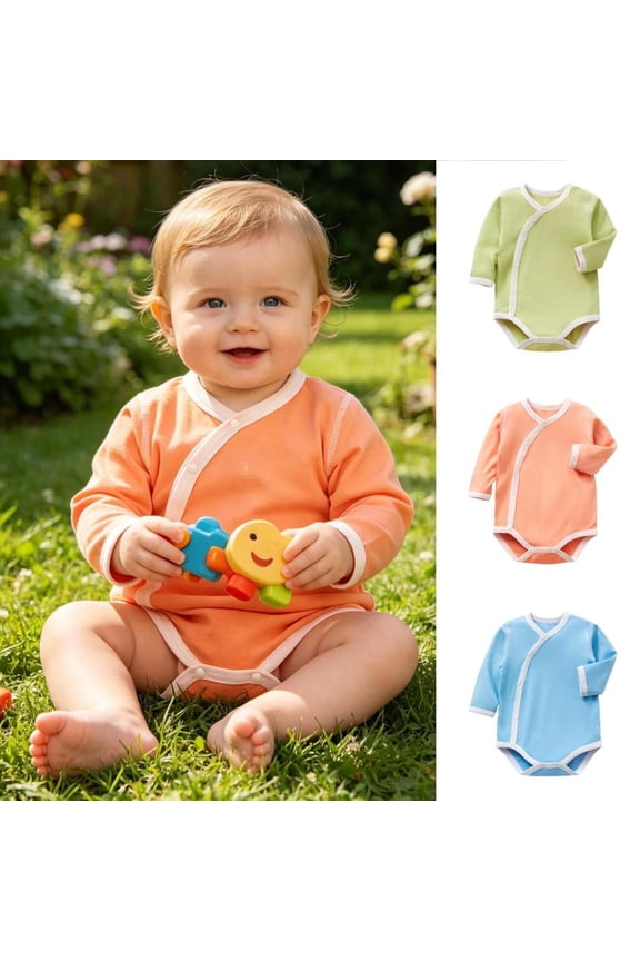 Baby Wrapover Bodysuit Long Sleeve Cotton One Piece for Newborn Infant