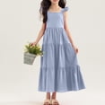 thumbnail image 1 of Bxsruta Big Girls' Striped Ruffle Strap Tiered Dress Soft Breathable Sleeveless A-Line Casual Party Dress Machine Washable, 1 of 7