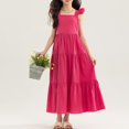 thumbnail image 1 of Bxsruta Big Girls' Striped Ruffle Strap Tiered Dress Soft Breathable Sleeveless A-Line Casual Party Dress Machine Washable, 1 of 7