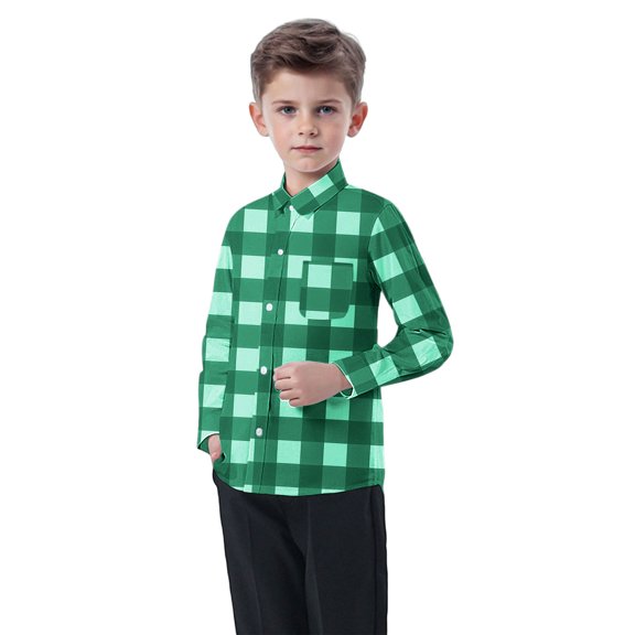 Bxsruta Blouse for Kids, Kids Plaid Pocket Print Long Sleeve Casual Shirt, Button Down Round Neck School Style Top