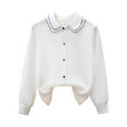 thumbnail image 1 of Bxsruta Blouse for Kids, Lace Trimmed Long Sleeve Blouse for Girls, Solid Casual Button Down Shirt, 1 of 3