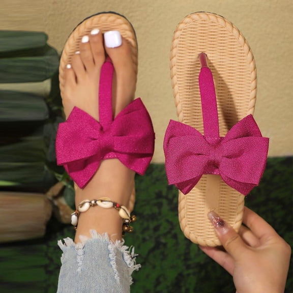 Bxsruta Bow-Adorned Flat Beach Slides with Adjustable Straps, Summer Casual Women's Giftable Footwear