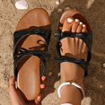 thumbnail image 1 of Bxsruta Bow-Adorned Flat Sandals for Beachwear, Summer Casual Slip-On Shoes for Women, Lightweight Breathable Footwear, 1 of 8