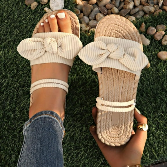 Bxsruta Bow-Detailed Adjustable Sandals with Non-Slip Tread, Summer Casual Women's Footwear