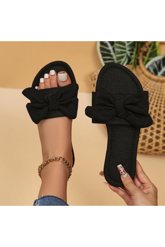 Bow-Detailed Slide Mules, Summer Casual Shoes for Women, Soft Lining Comfort Beach Footwear
