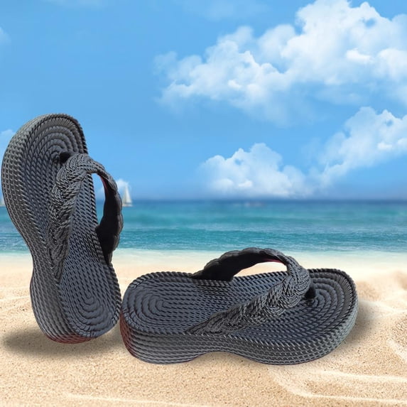 Bxsruta Braided Rope-Design Flip Flops with Arch Contour, Non-Slip Beach Sandals for Women's Summer Wardrobe Essentials