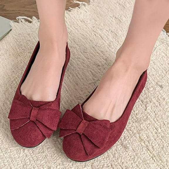 Bxsruta Breathable Suede Bow Moccasins with Low Heel, Spring/Summer Casual Shoes for Women, Comfortable Round-Toe Slip-Ons