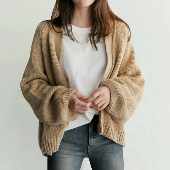 Bxsruta Cardigan for Women, Ladies' Casual Loose Long Sleeved Solid Color Knitted Sweater Cardigan