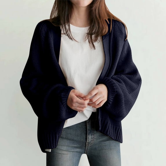 Bxsruta Cardigan for Women, Ladies' Casual Loose Long Sleeved Solid Color Knitted Sweater Cardigan