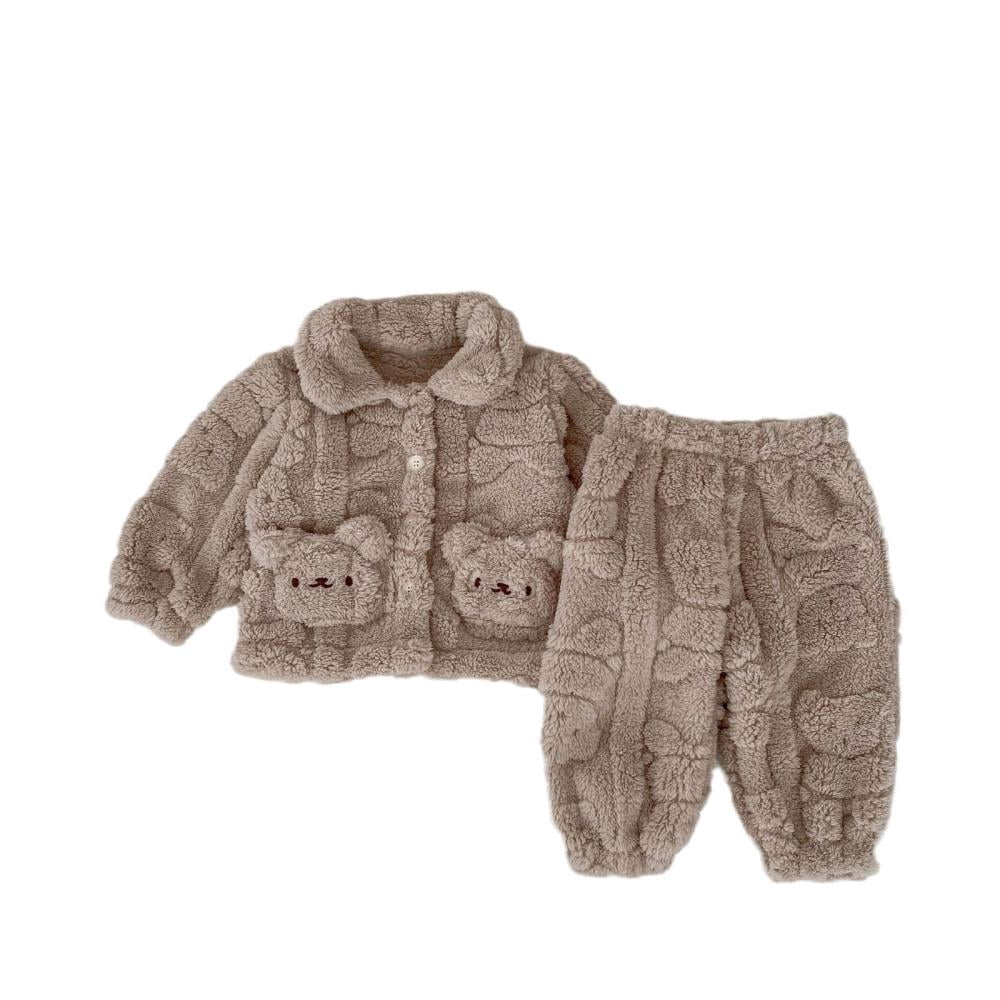 Bxsruta Children's Two-Piece Set, Plush Bear Print Loungewear Set, Cozy ...