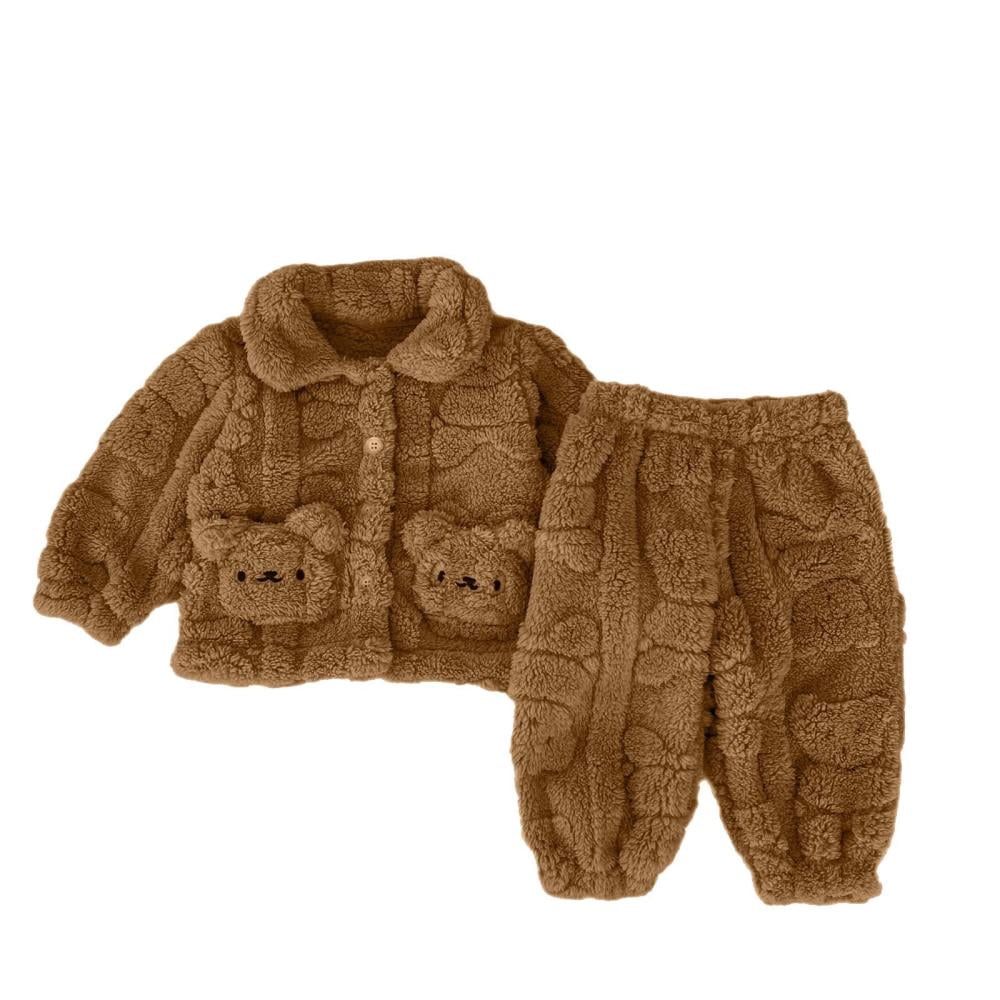 Bxsruta Children's Two-Piece Set, Plush Bear Print Loungewear Set, Cozy ...
