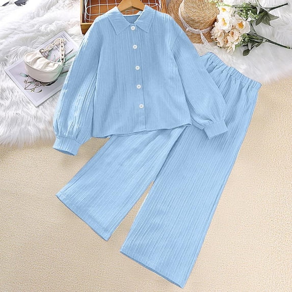 Bxsruta Children's Two-Piece Set, Solid Long Sleeve Shirt and Trousers Spring Set