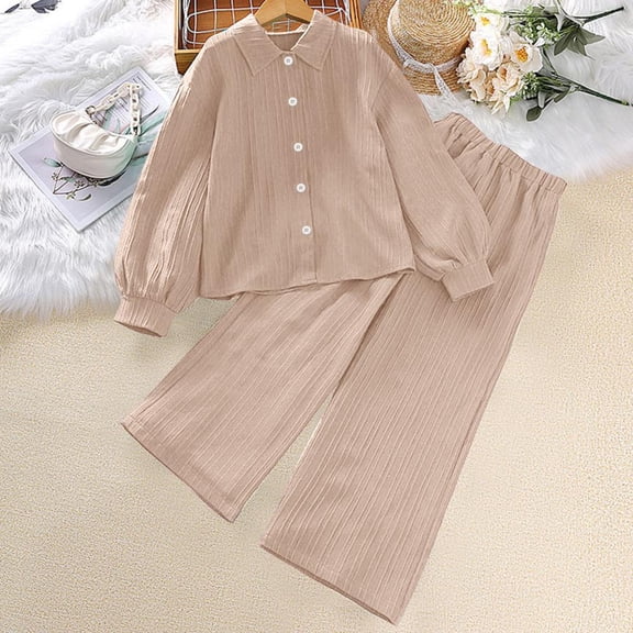 Bxsruta Children's Two-Piece Set, Solid Long Sleeve Shirt and Trousers Spring Set
