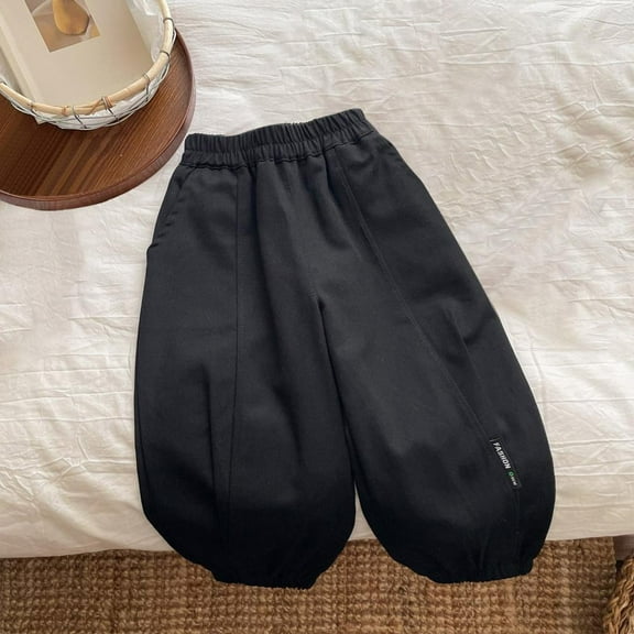 Bxsruta Children's Work Pants New Style Pants for Boys and Thin Casual Versatile Leg Tied Pants Big Children's Pants Black