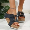thumbnail image 1 of Bxsruta Cork Wedge Slide Sandals, Double Metal Buckle Closure with Memory Foam Footbed, 1 of 8