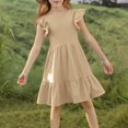 thumbnail image 1 of Bxsruta Cotton-Blend Ruffle Hem Tea-Length Dress, Soft Flowy Silhouette with Short Sleeves, Suitable for Photoshoots, 1 of 8