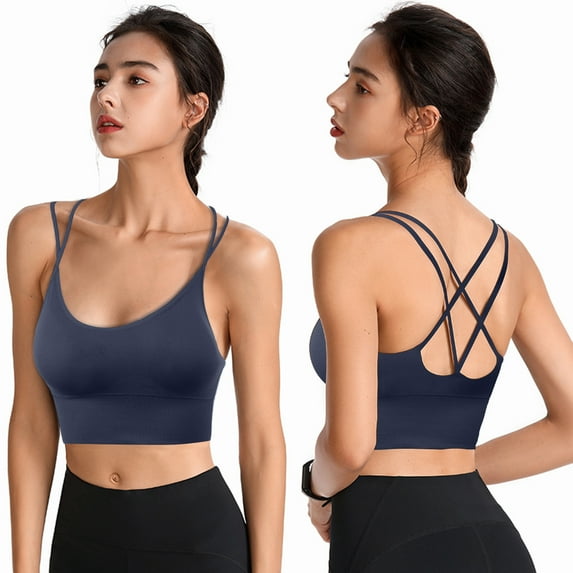 Bxsruta Cross Back Sport Bras Padded Strappy Criss Cross Cropped Bras for Yoga Workout Fitness Low Impact Blue XL