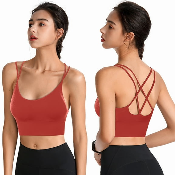 Bxsruta Cross Back Sport Bras Padded Strappy Criss Cross Cropped Bras for Yoga Workout Fitness Low Impact Watermelon Red M