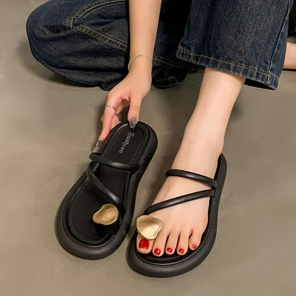 Bxsruta Double-Strap Flip Flops with -Shaped Toe Post, Soft PVC Sole for Casual Outings & Pool Parties, Classic Black/Beige Summer Sandals