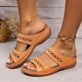 thumbnail image 1 of Bxsruta Double Strap Wedge Sandals with Cut-Outs, Women's Brown Leather Casual Shoes with Reinforced Stitching, 1 of 6