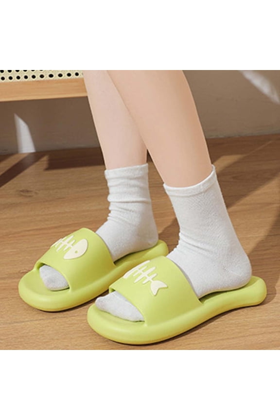 EVA Thick-Sole Fishbone Slippers, Unisex Indoor/Outdoor Footwear with Playful Embossed Design