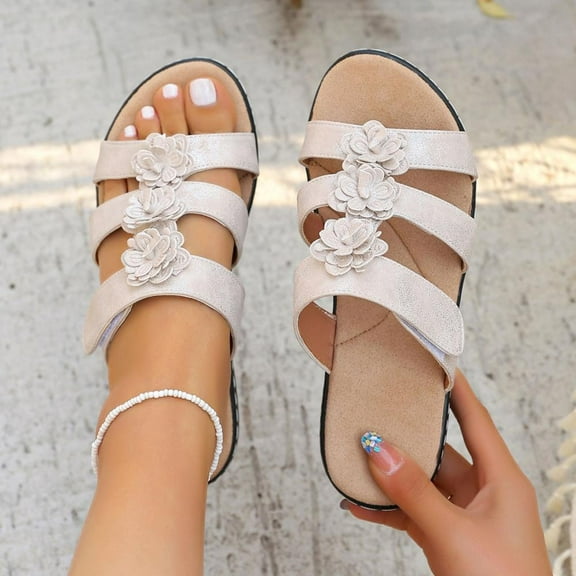 Bxsruta Embellished Slide Sandals with Cushioned Wedge Heel, Lightweight Summer Shoes for Beach and Casual Outings