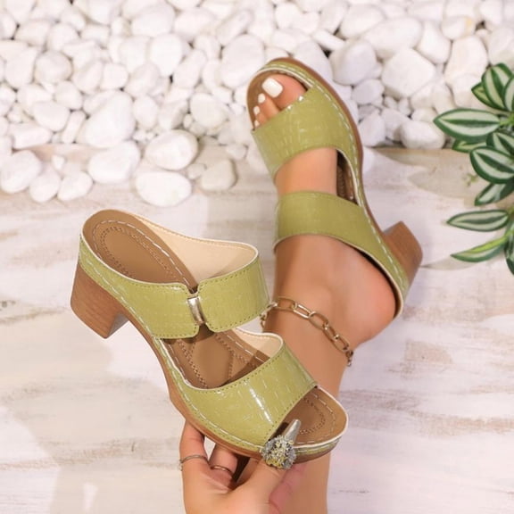 Bxsruta Embossed Texture Sandals with Decorative Buckle Accent, Moderate Block Heel for Women's Casual Style