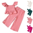 thumbnail image 1 of Bxsruta Girls 2T-7Y Short Sleeve 2 Piece Outfits Solid Color Sets Soft Stretchy Polyester Spandex Casual Daily Wear, 1 of 8