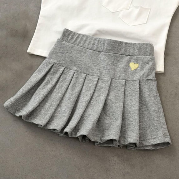 Bxsruta Girls 3-13 Years Embroidered Pleated Skirt with Built-in Shorts Elastic Waist Summer Denim Skorts for Kids