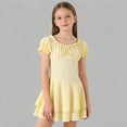 thumbnail image 1 of Bxsruta Girls 7-13 Puff Sleeve Off-Shoulder Dress with Ruffled Hem and Stretchy Waist, Soft Ribbed Knit Casual Party Dress, 1 of 7