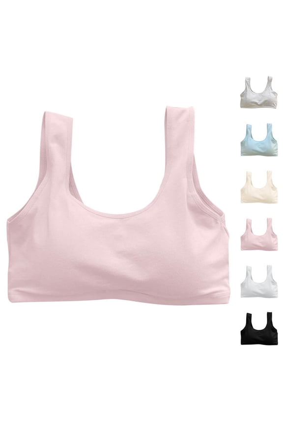Girls' Cotton Wirefree Developmental Training Bra, Comfortable Breathable Seamless Cami Vest, One Size for Ages 6-14